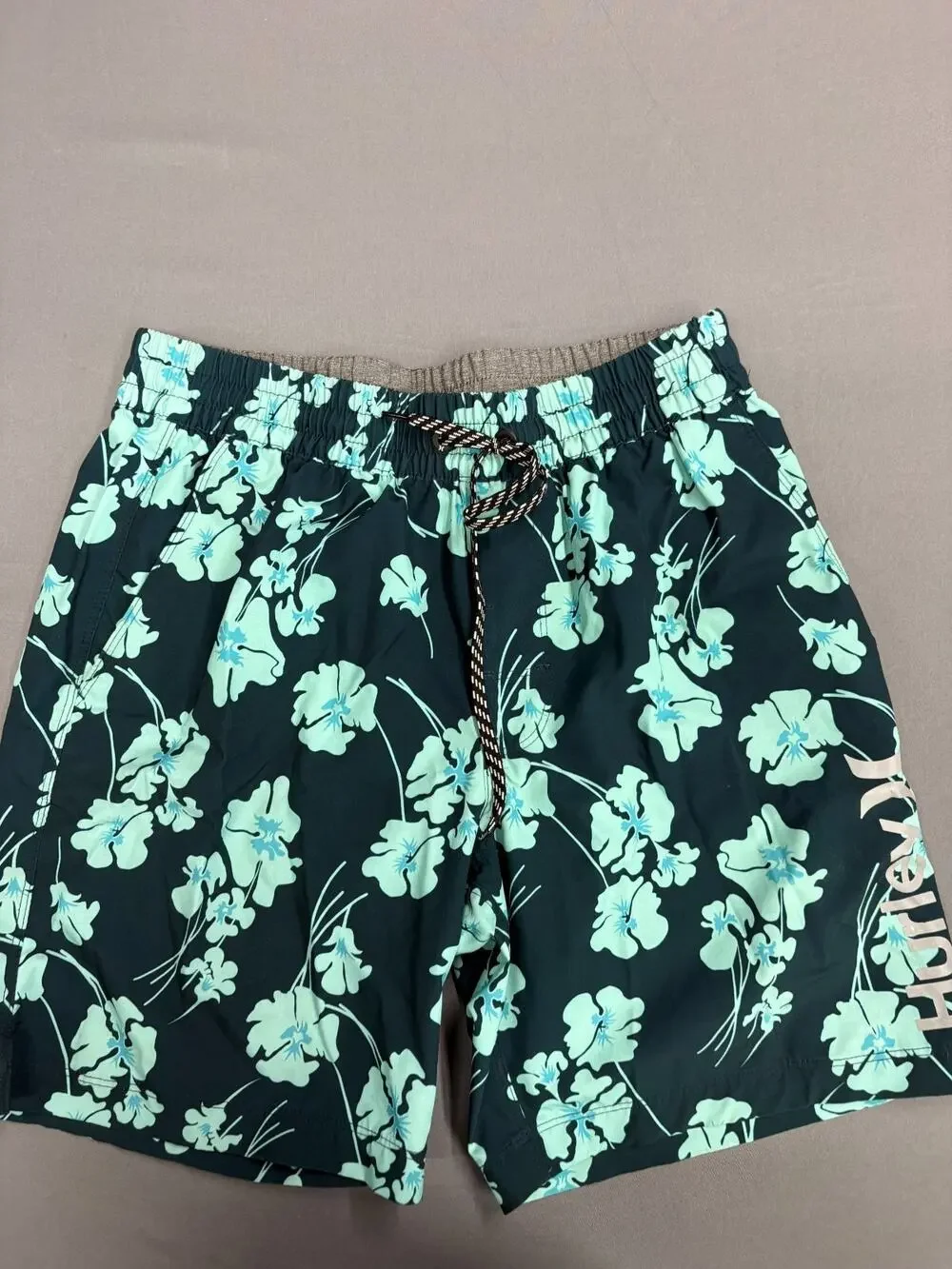 Hurley Shorts Mens S Teal Hybrid Volley Swim Trunk Pockets Lined Stretch Floral